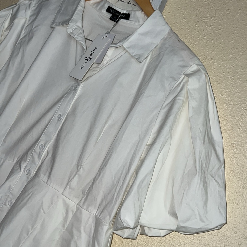 Mine White Casual Button Down Shirt dress 1XL - Picture 6 of 8